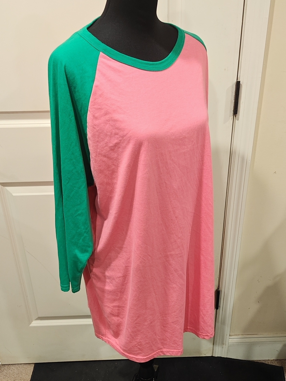 Kelly Green Pink Raglan Sleeve Top Baseball T-Shirt Tunic